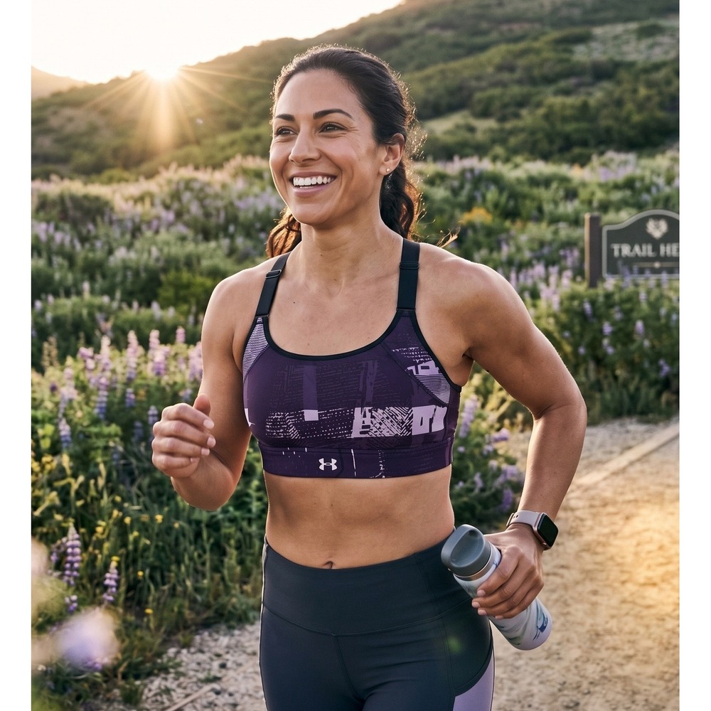 Under Armour Purple Abstract Print Racerback Sports Bra Adjustable Straps